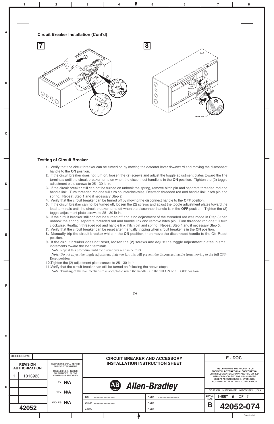 Rockwell Automation 1494V Flange Operated Circuit Breaker Kits (125A / 150A / 250A / 400A) User Manual | Page 5 / 6