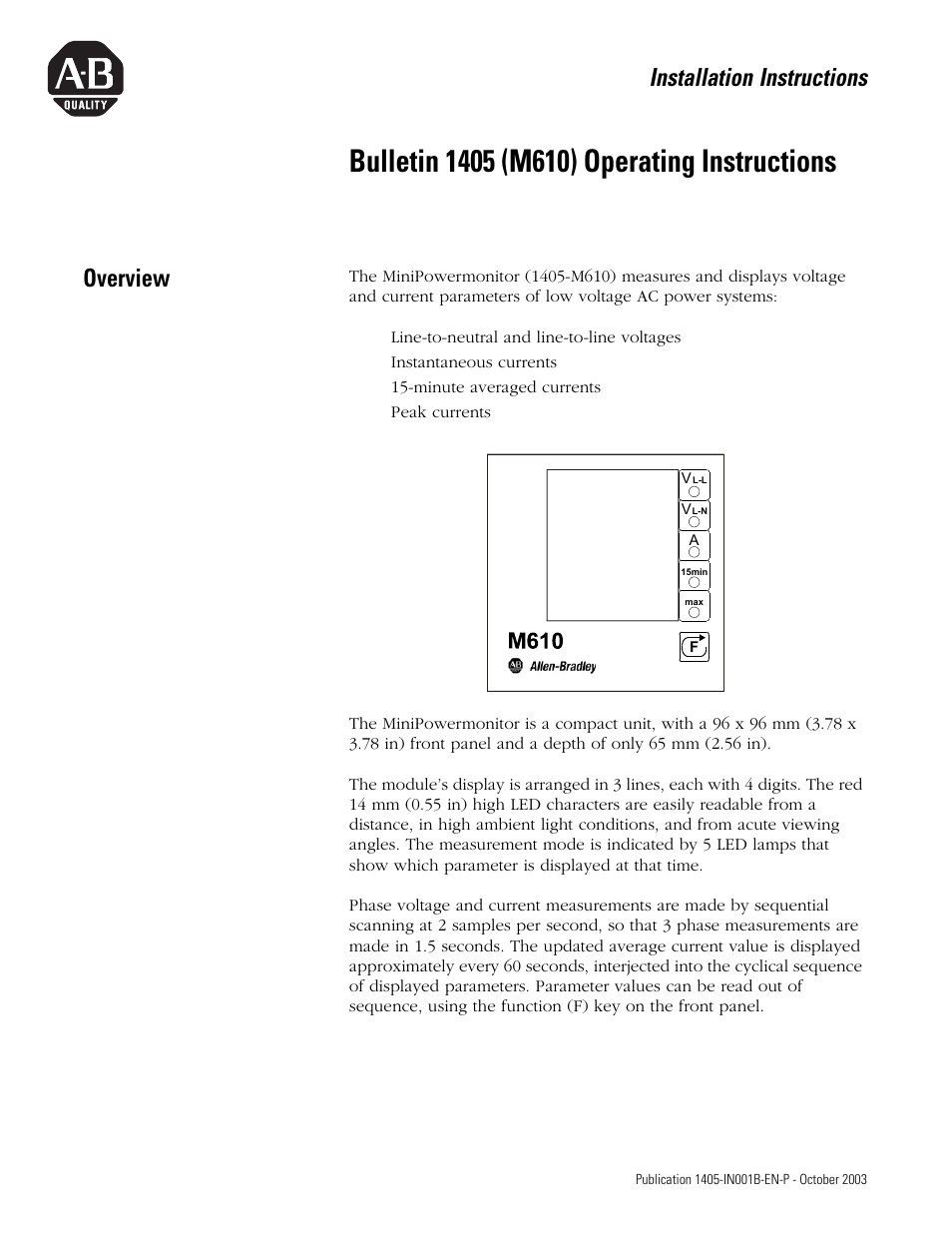 Rockwell Automation 1405-M610 Operating Instructions User Manual | 12 pages