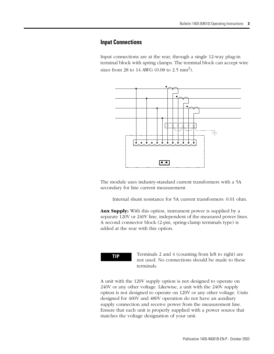 Input connections | Rockwell Automation 1405-M610 Operating Instructions User Manual | Page 3 / 12