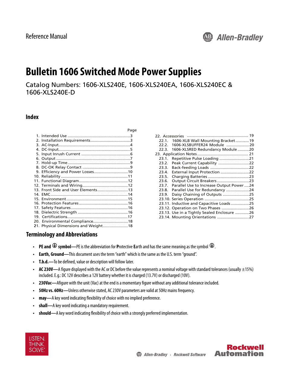 Rockwell Automation 1606-XLS240E, -XLS240EA, -XLS240EC, -XLS240E-D Power Supply Reference Manual User Manual | 28 pages