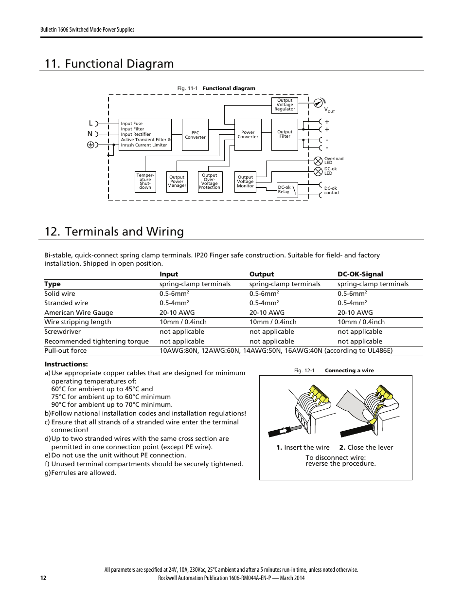 Functional diagram, Terminals and wiring | Rockwell Automation 1606-XLS240E, -XLS240EA, -XLS240EC, -XLS240E-D Power Supply Reference Manual User Manual | Page 12 / 28