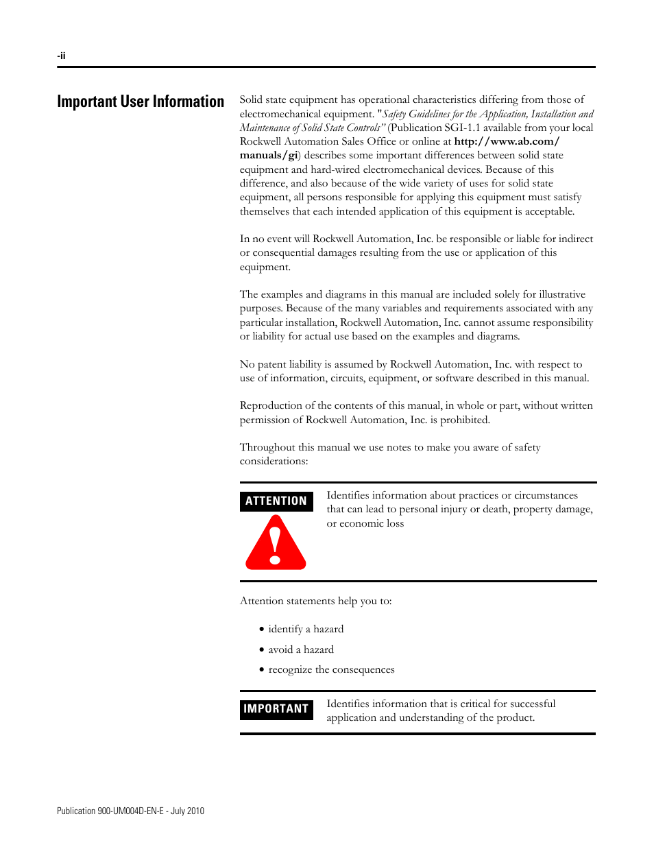 Important user information | Rockwell Automation 900 Temperature Controller Communications Functions - Series B User Manual | Page 2 / 103