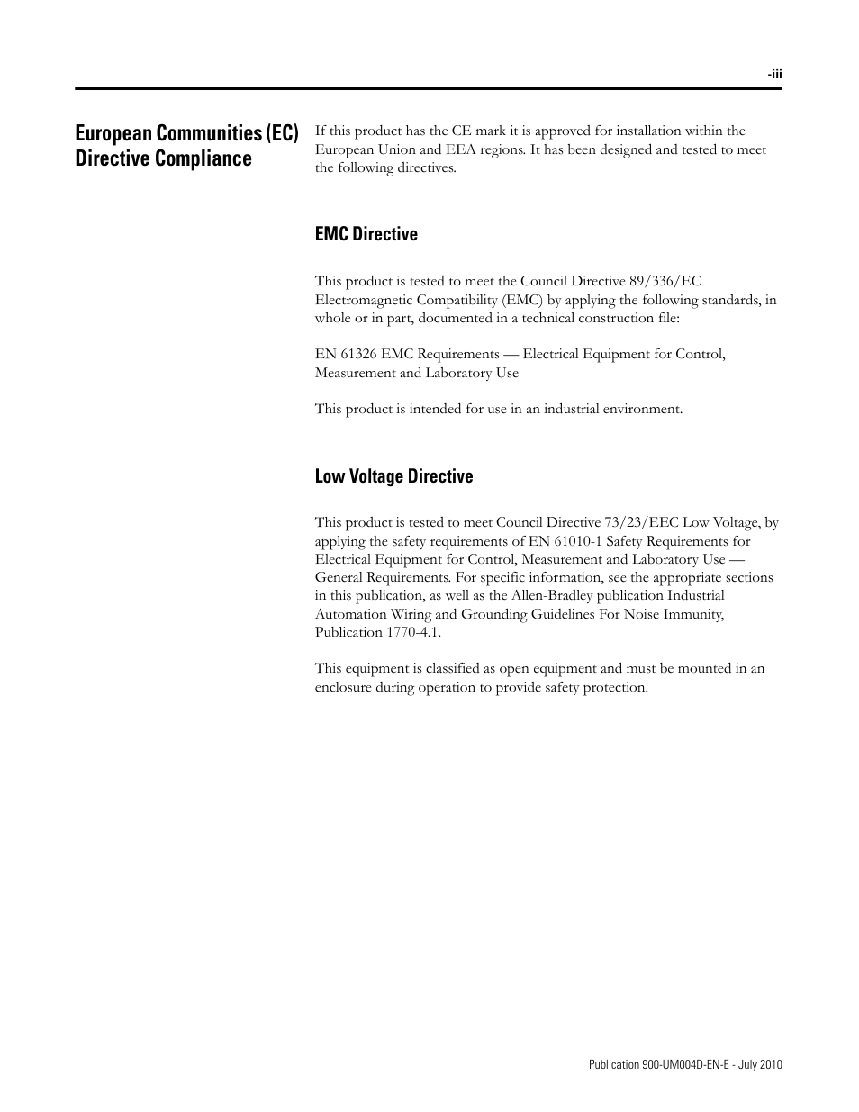 European communities (ec) directive compliance | Rockwell Automation 900 Temperature Controller Communications Functions - Series B User Manual | Page 3 / 103