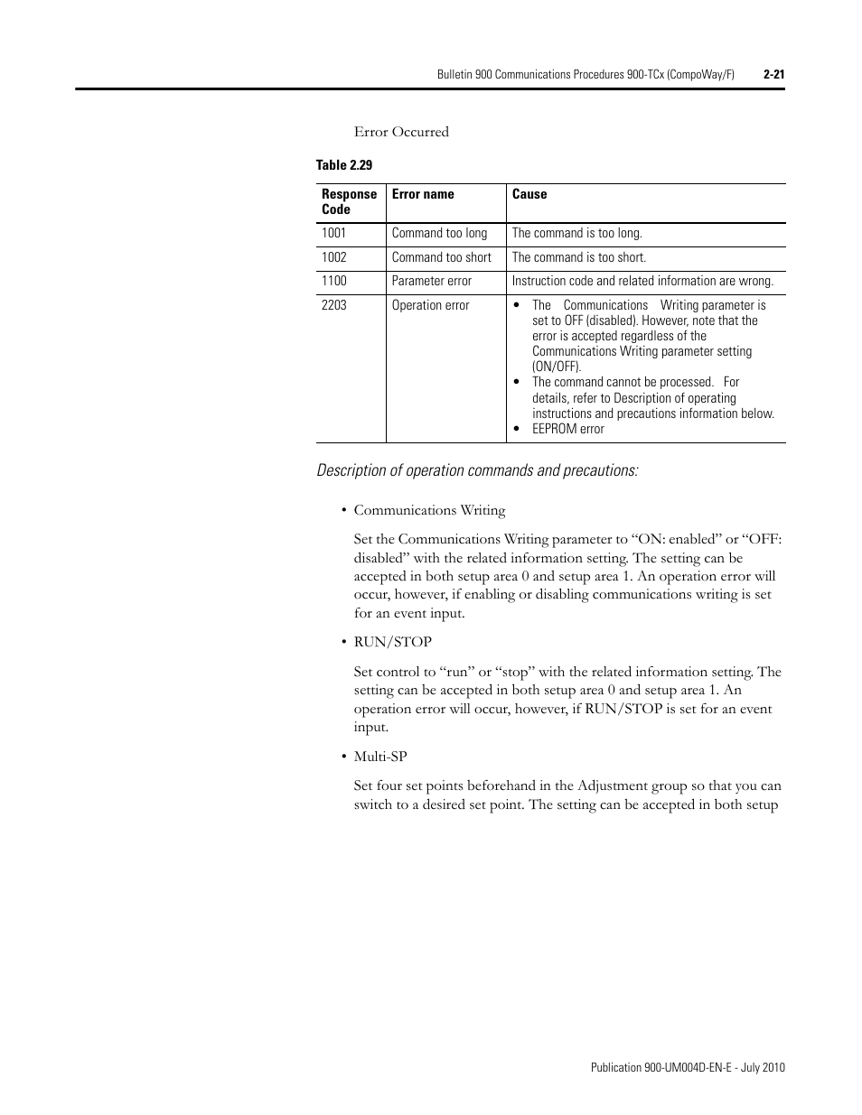 Description of operation commands and precautions | Rockwell Automation 900 Temperature Controller Communications Functions - Series B User Manual | Page 37 / 103