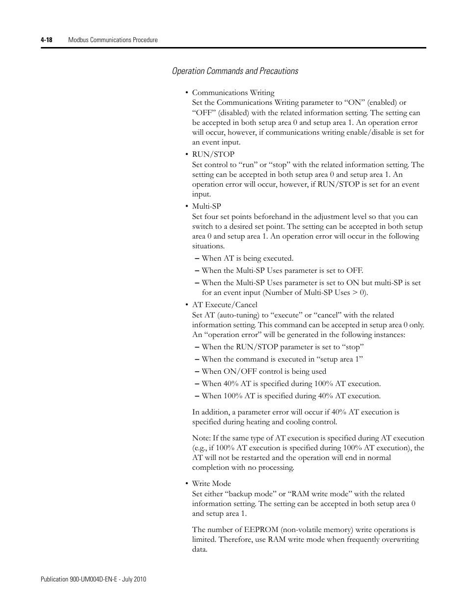 Operation commands and precautions | Rockwell Automation 900 Temperature Controller Communications Functions - Series B User Manual | Page 76 / 103