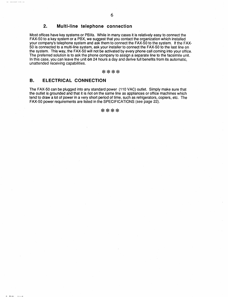 Multi-line telephone connection, B. electrical connection | Brother FAX-50 User Manual | Page 11 / 32