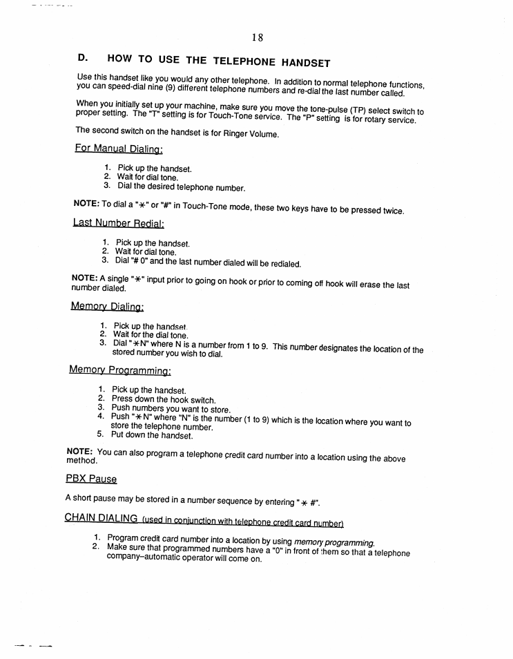 D. how to use the telephone handset | Brother FAX-50 User Manual | Page 23 / 32