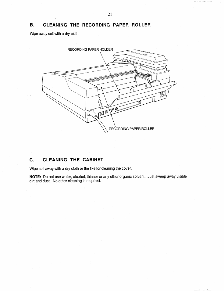 B. cleaning the recording paper roller, C. cleaning the cabinet | Brother FAX-50 User Manual | Page 26 / 32