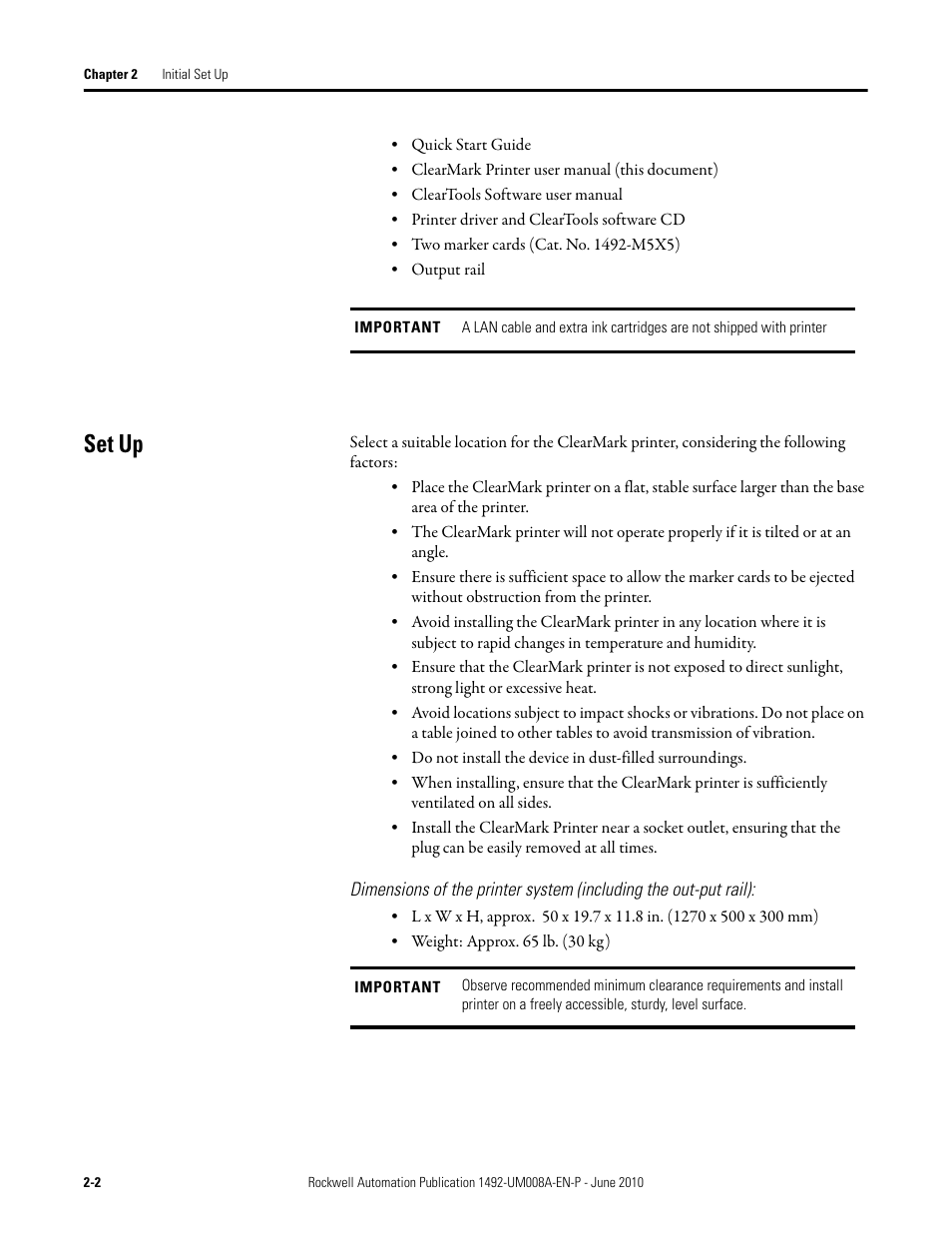 Set up | Rockwell Automation 1492-PRINT110_PRINT220 ClearMark Printer User Manual User Manual | Page 20 / 80