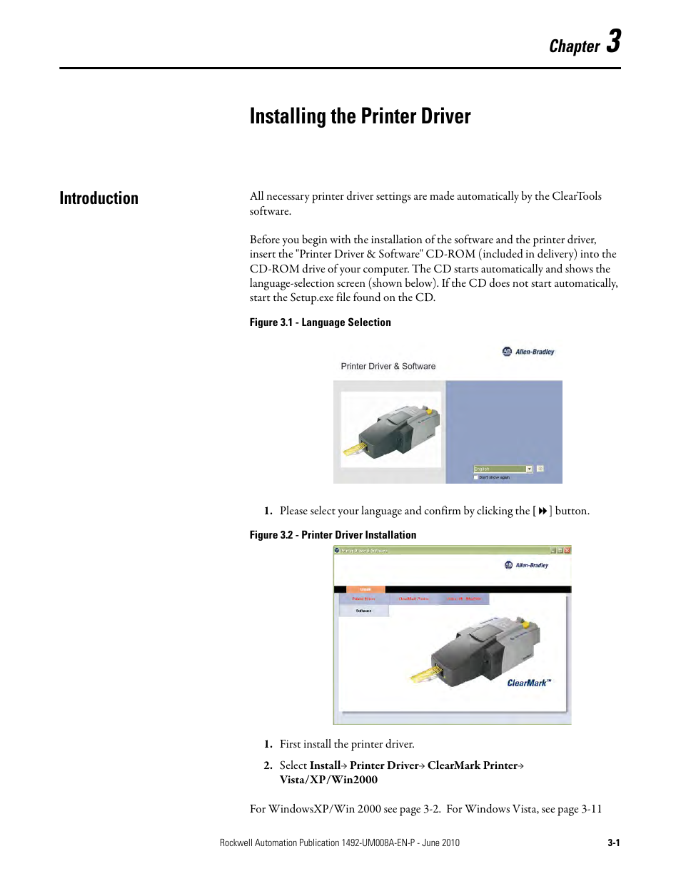 Installing the printer driver, Chapter, Introduction | Rockwell Automation 1492-PRINT110_PRINT220 ClearMark Printer User Manual User Manual | Page 23 / 80