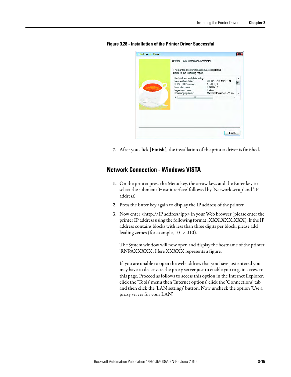 Network connection - windows vista | Rockwell Automation 1492-PRINT110_PRINT220 ClearMark Printer User Manual User Manual | Page 37 / 80