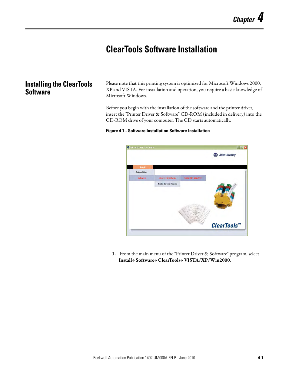 Cleartools software installation | Rockwell Automation 1492-PRINT110_PRINT220 ClearMark Printer User Manual User Manual | Page 45 / 80