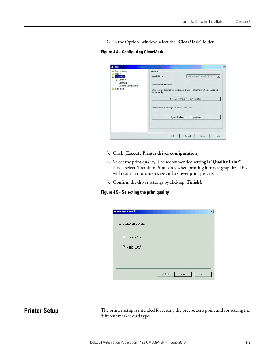 Printer setup | Rockwell Automation 1492-PRINT110_PRINT220 ClearMark Printer User Manual User Manual | Page 47 / 80