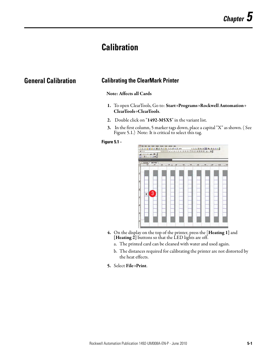 Calibration, Chapter, General calibration | Rockwell Automation 1492-PRINT110_PRINT220 ClearMark Printer User Manual User Manual | Page 49 / 80