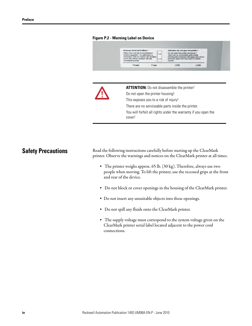 Safety precautions | Rockwell Automation 1492-PRINT110_PRINT220 ClearMark Printer User Manual User Manual | Page 8 / 80