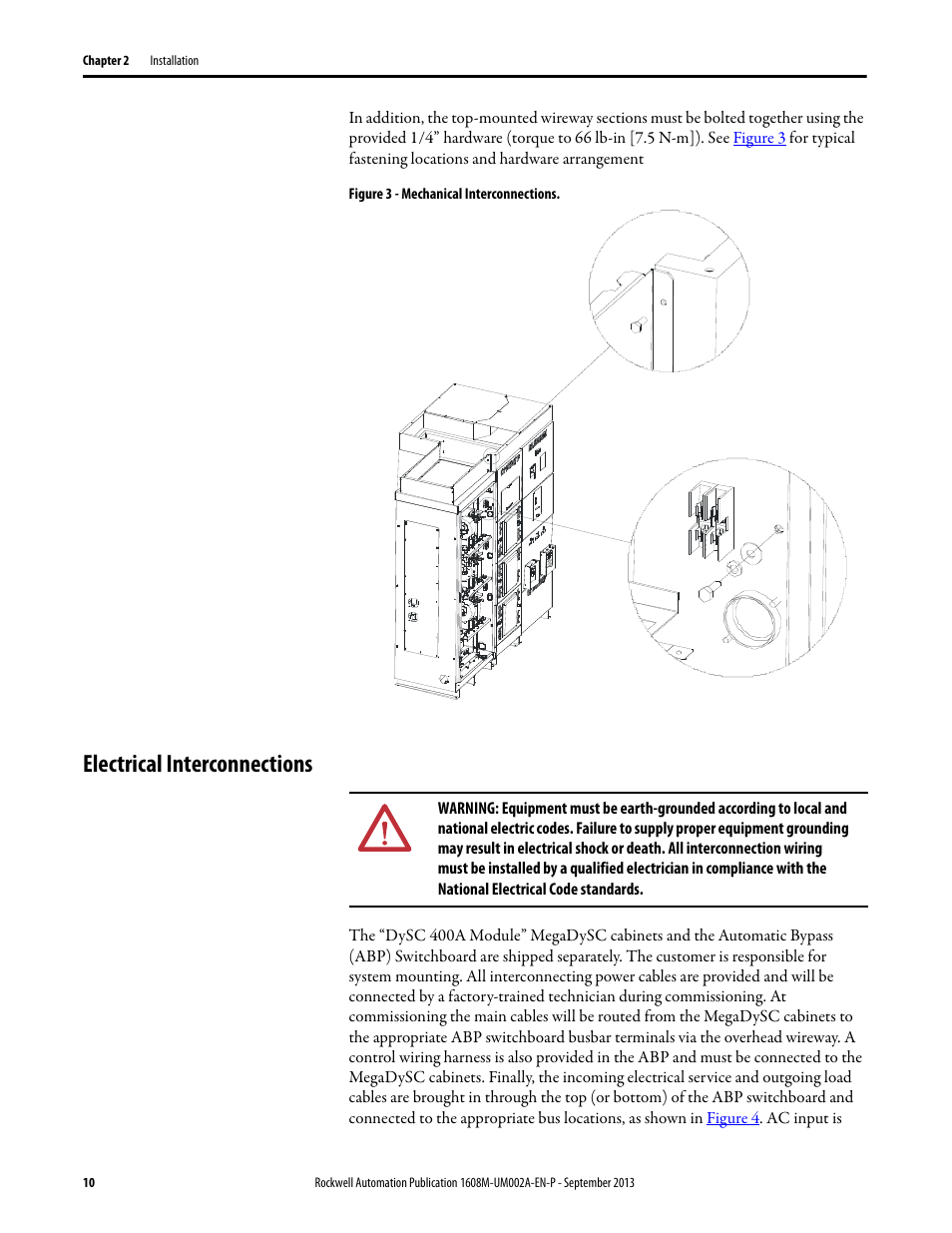 Figure 3 - mechanical interconnections, Electrical interconnections | Rockwell Automation 1608M MegaDySC User Manual, 800 - 2400 A User Manual | Page 10 / 44