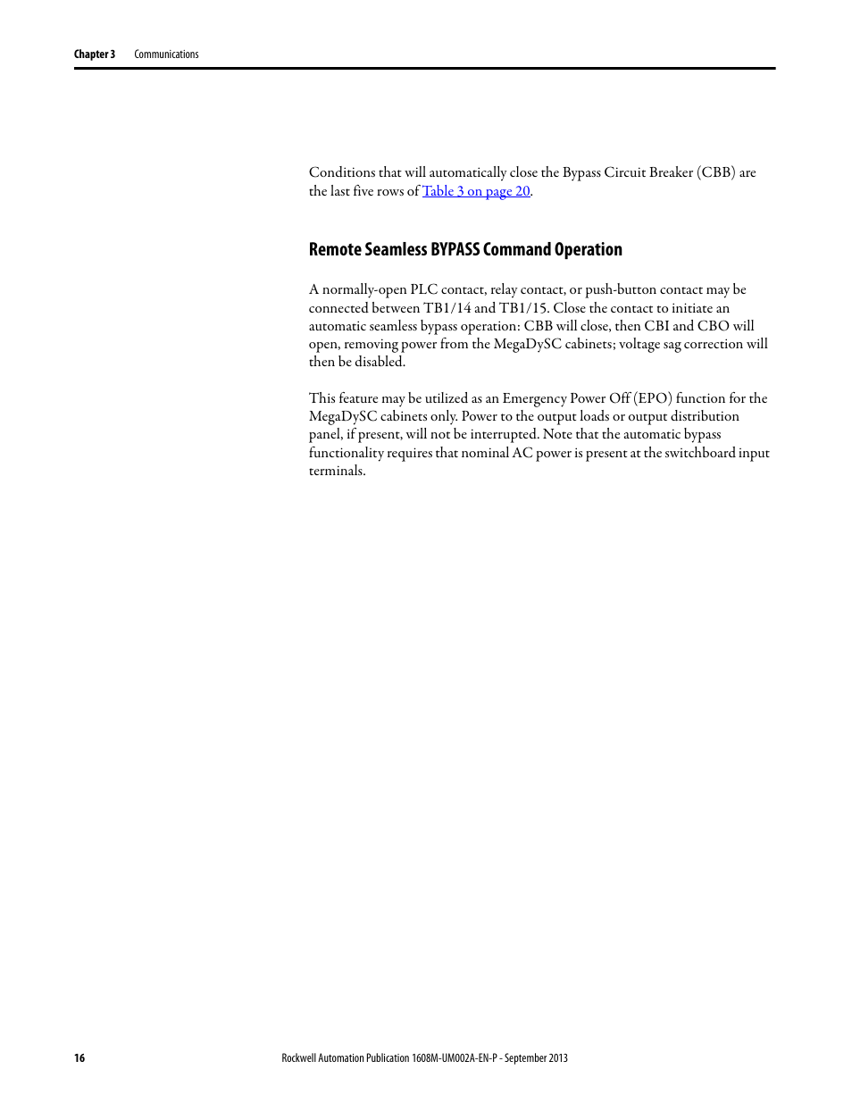 Remote seamless bypass command operation | Rockwell Automation 1608M MegaDySC User Manual, 800 - 2400 A User Manual | Page 16 / 44