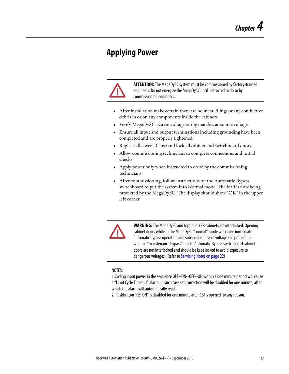 Chapter 4, Applying power, Ch 4 - applying power | Chapter | Rockwell Automation 1608M MegaDySC User Manual, 800 - 2400 A User Manual | Page 17 / 44