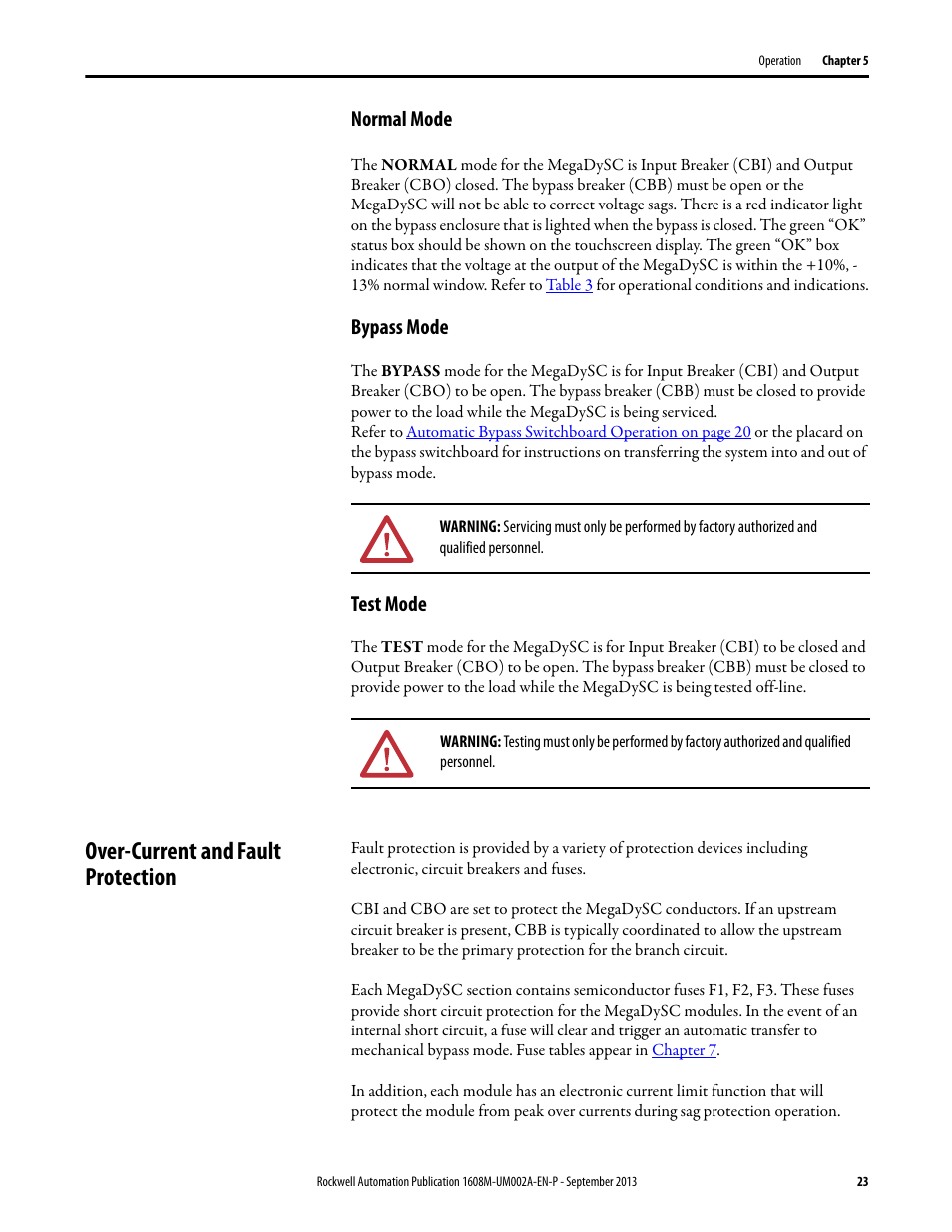 Normal mode, Over-current and fault protection, Bypass mode | Test mode | Rockwell Automation 1608M MegaDySC User Manual, 800 - 2400 A User Manual | Page 23 / 44