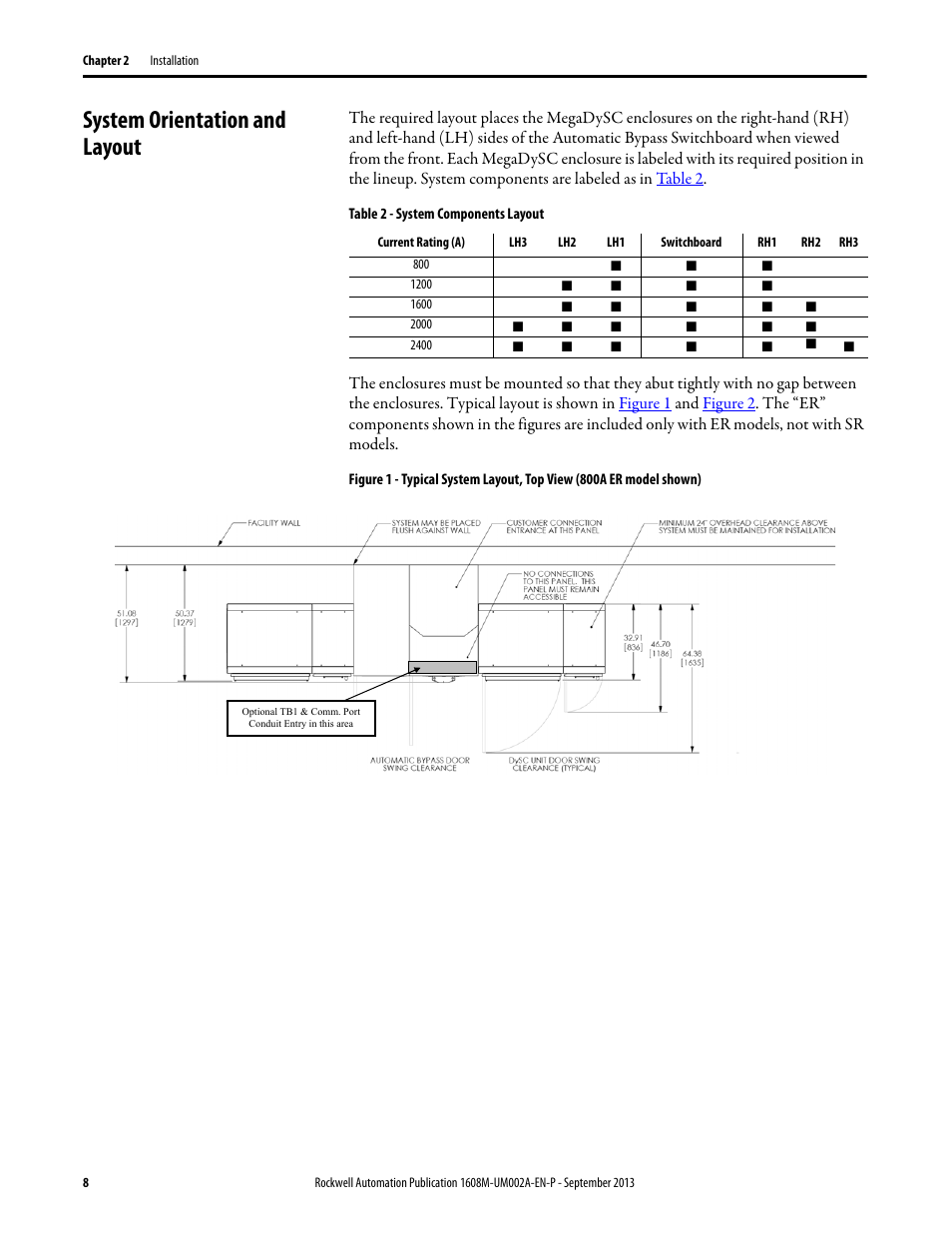 System orientation and layout, Table 2 - system components layout | Rockwell Automation 1608M MegaDySC User Manual, 800 - 2400 A User Manual | Page 8 / 44