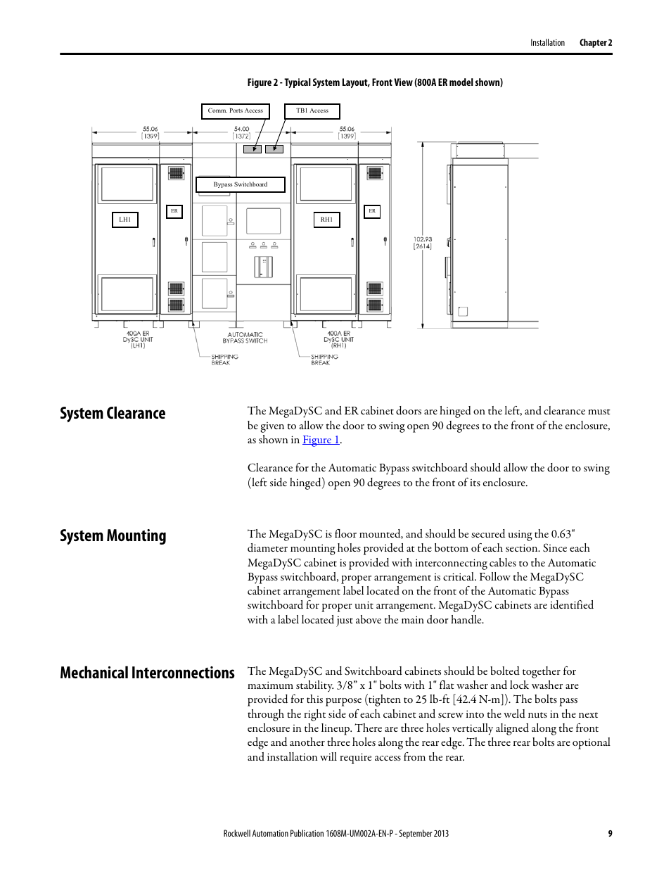 System clearance, System mounting, Mechanical interconnections | Figure 2 | Rockwell Automation 1608M MegaDySC User Manual, 800 - 2400 A User Manual | Page 9 / 44