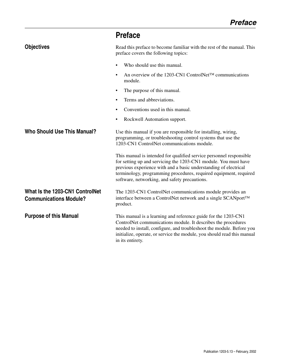 Preface | Rockwell Automation 1203-CN1 ControlNet Communications Module 1203-CN1 User Manual | Page 11 / 152
