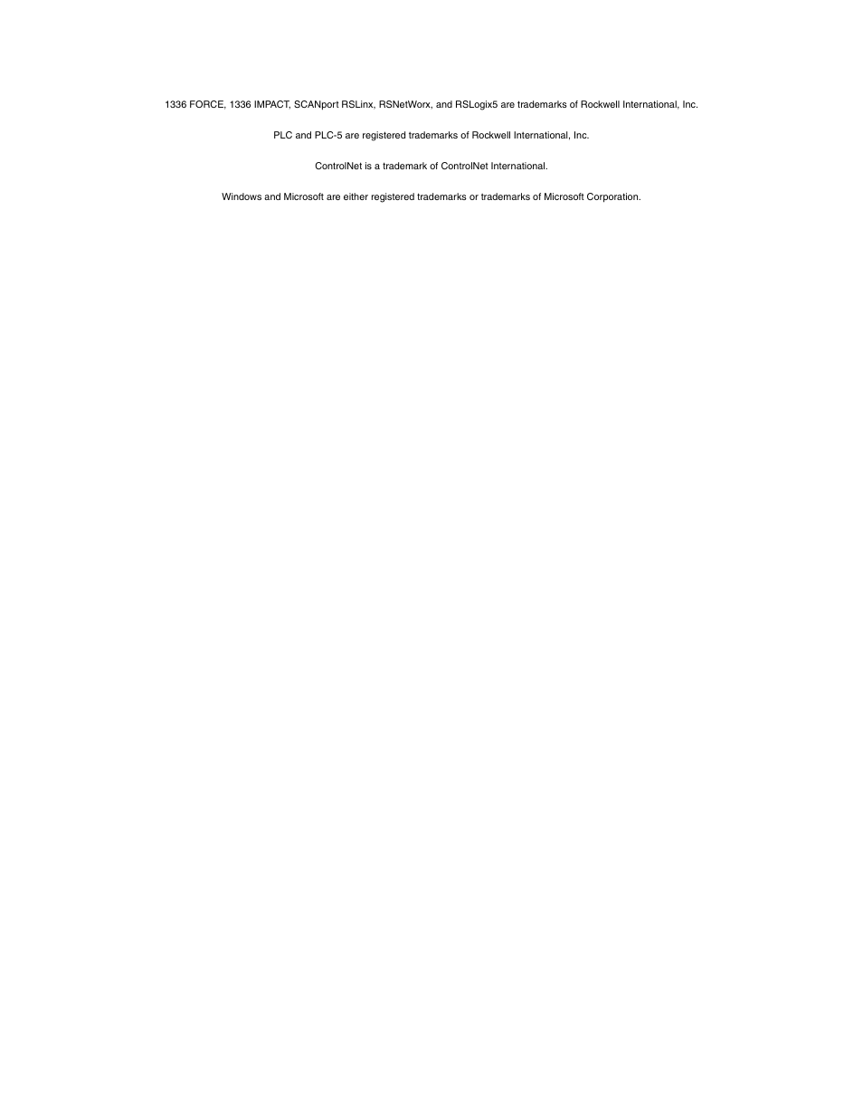 Trademark | Rockwell Automation 1203-CN1 ControlNet Communications Module 1203-CN1 User Manual | Page 151 / 152