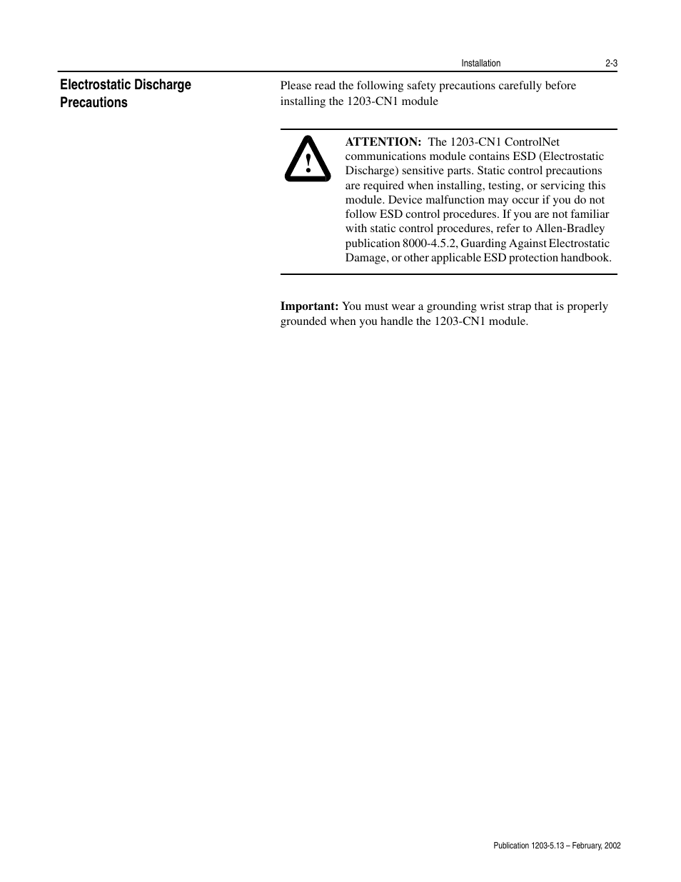 Electrostatic discharge precautions -3 | Rockwell Automation 1203-CN1 ControlNet Communications Module 1203-CN1 User Manual | Page 23 / 152
