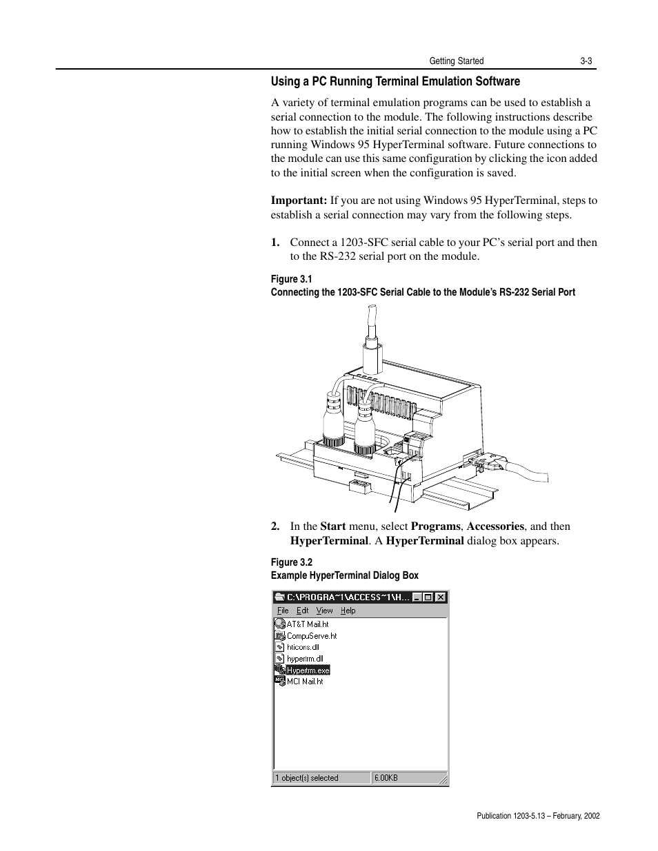 Using a pc running terminal emulation software -3 | Rockwell Automation 1203-CN1 ControlNet Communications Module 1203-CN1 User Manual | Page 31 / 152
