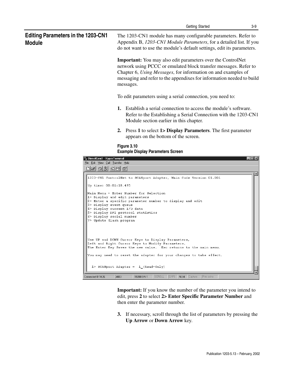 Editing parameters in the 1203-cn1 module -9 | Rockwell Automation 1203-CN1 ControlNet Communications Module 1203-CN1 User Manual | Page 37 / 152