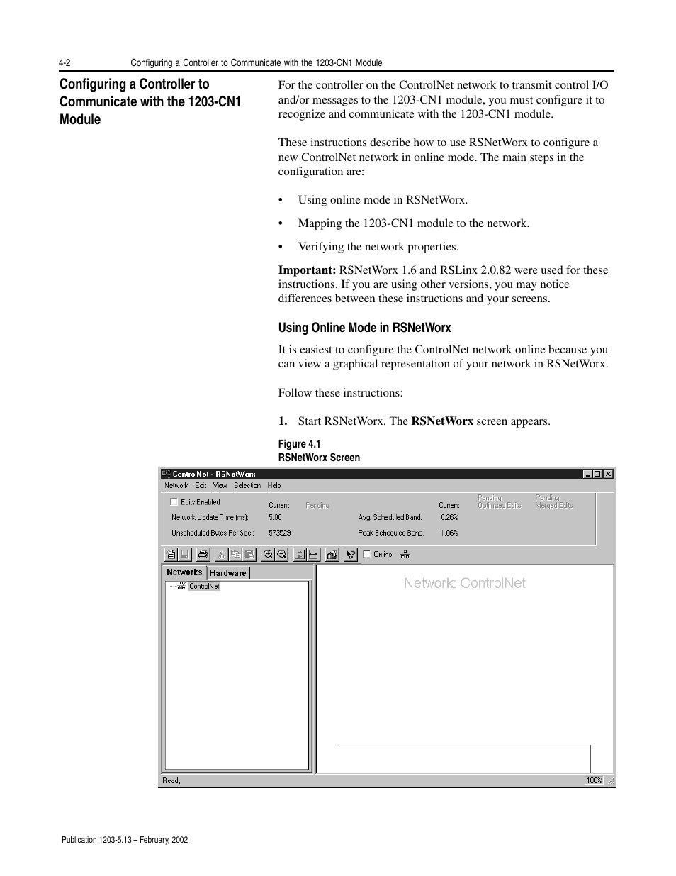 Using online mode in rsnetworx -2 | Rockwell Automation 1203-CN1 ControlNet Communications Module 1203-CN1 User Manual | Page 46 / 152