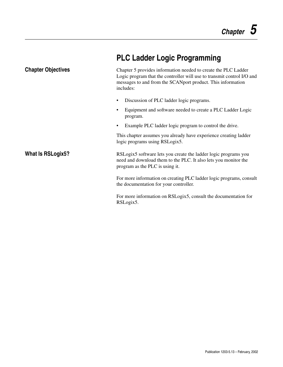 Chapter 5 - plc ladder logic programming, Plc ladder logic programming, Chapter 5, plc ladder logic programming | Chapter | Rockwell Automation 1203-CN1 ControlNet Communications Module 1203-CN1 User Manual | Page 61 / 152