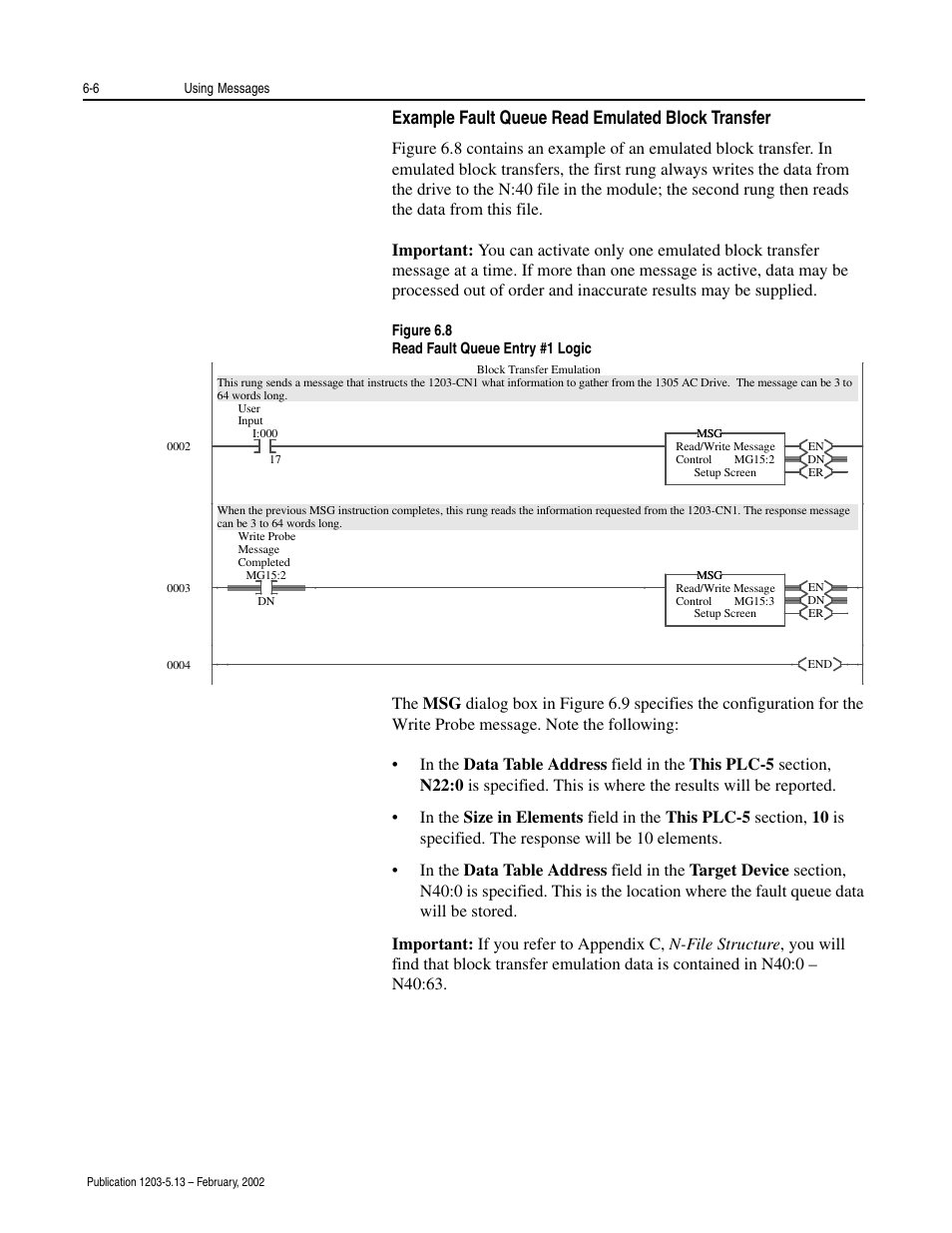 Example fault queue read emulated block transfer | Rockwell Automation 1203-CN1 ControlNet Communications Module 1203-CN1 User Manual | Page 72 / 152