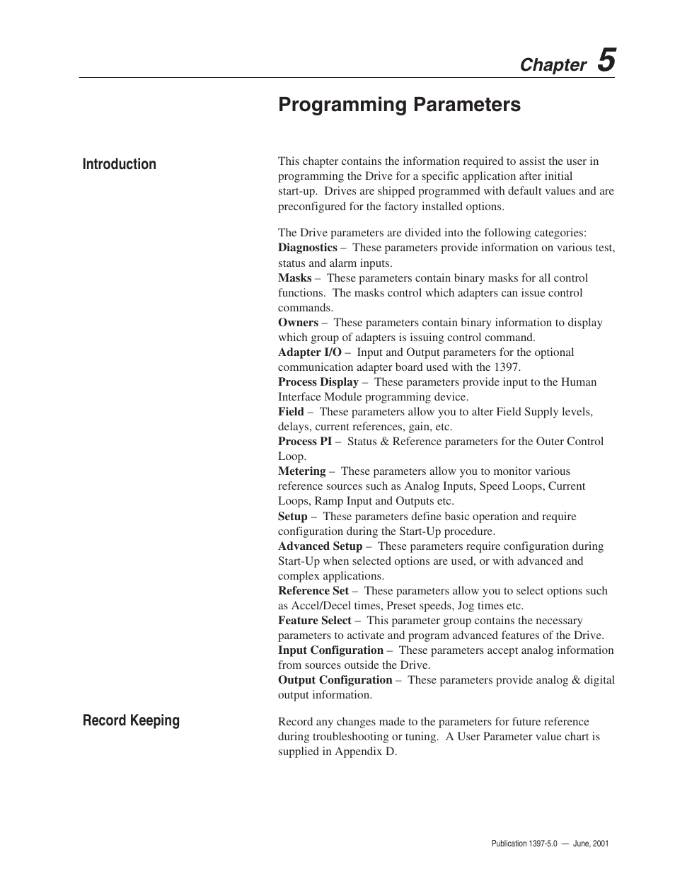 Programming parameters | Rockwell Automation 1397 DC Drive Firmware 2.xx User Manual | Page 111 / 276
