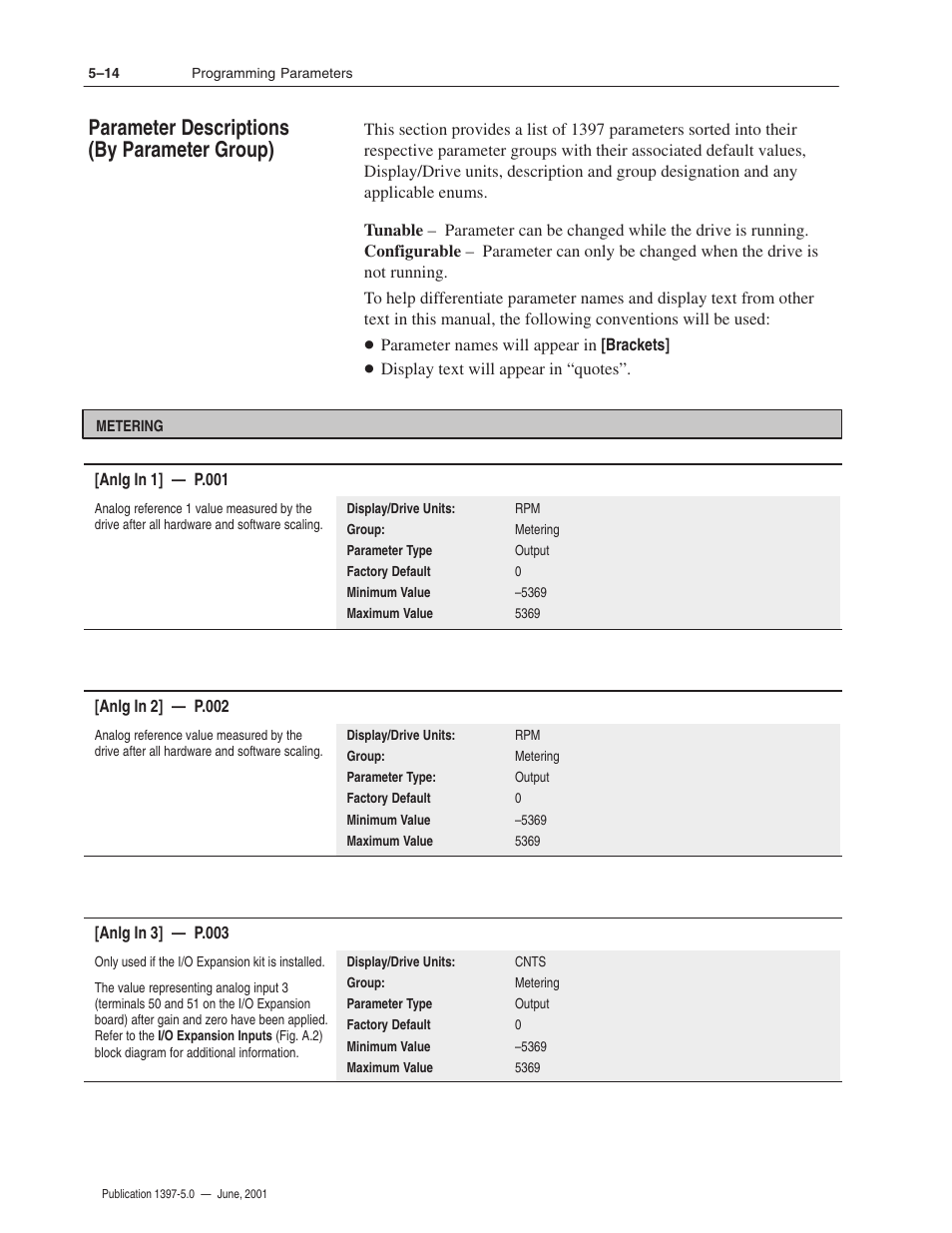 Parameter descriptions (by parameter group) | Rockwell Automation 1397 DC Drive Firmware 2.xx User Manual | Page 124 / 276