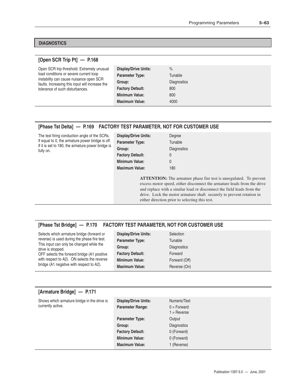 Rockwell Automation 1397 DC Drive Firmware 2.xx User Manual | Page 173 / 276