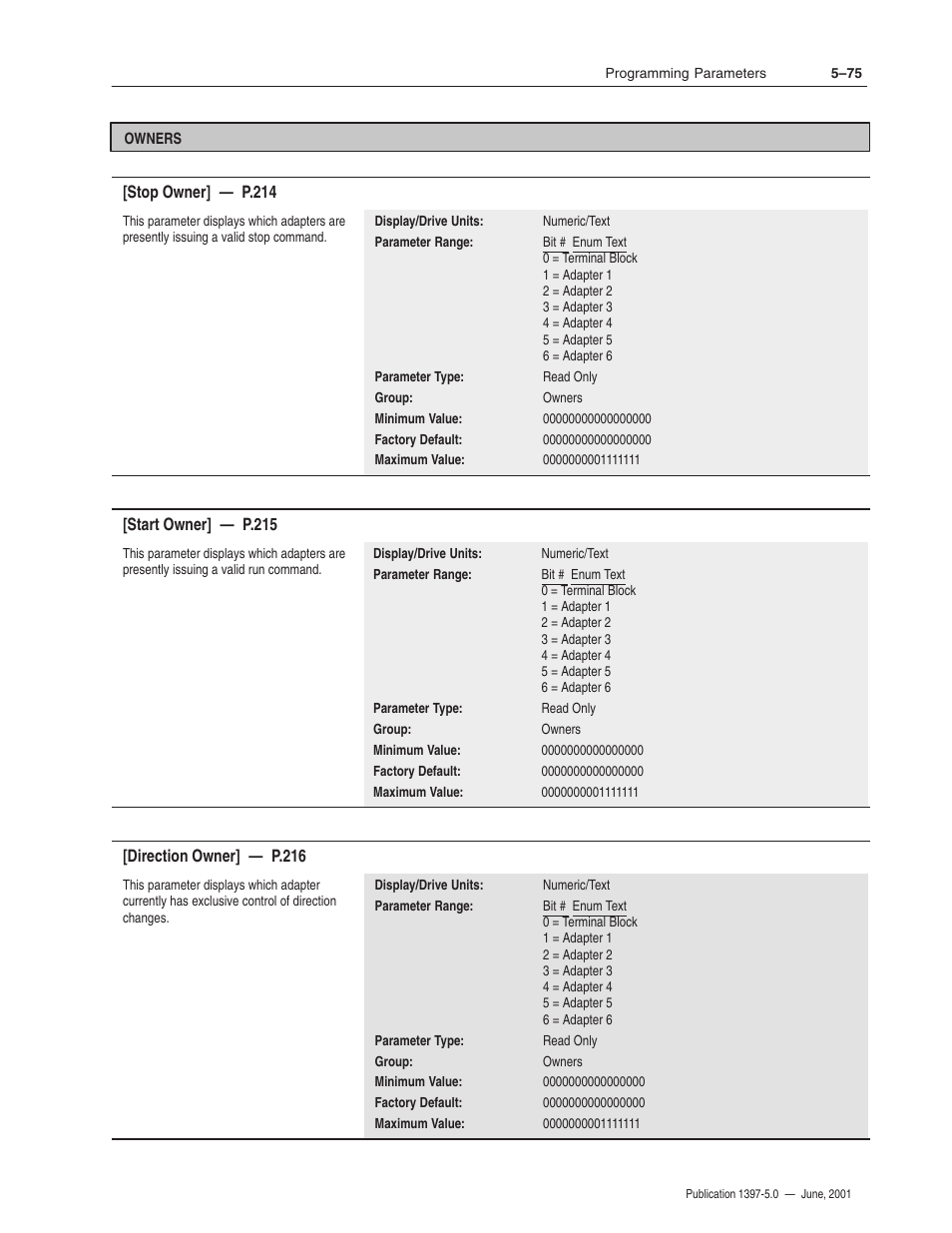 Rockwell Automation 1397 DC Drive Firmware 2.xx User Manual | Page 185 / 276