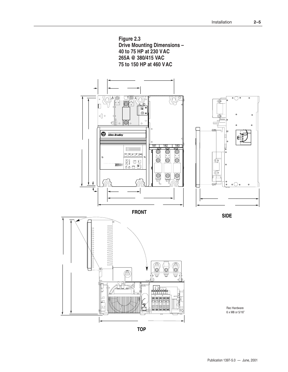 Front top side | Rockwell Automation 1397 DC Drive Firmware 2.xx User Manual | Page 23 / 276