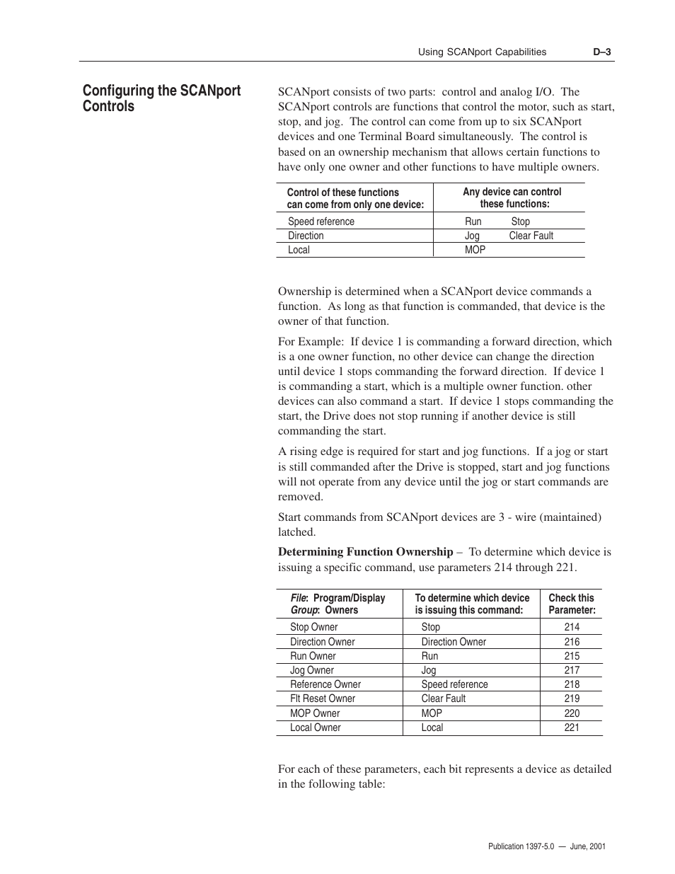 Configuring the scanport controls | Rockwell Automation 1397 DC Drive Firmware 2.xx User Manual | Page 253 / 276