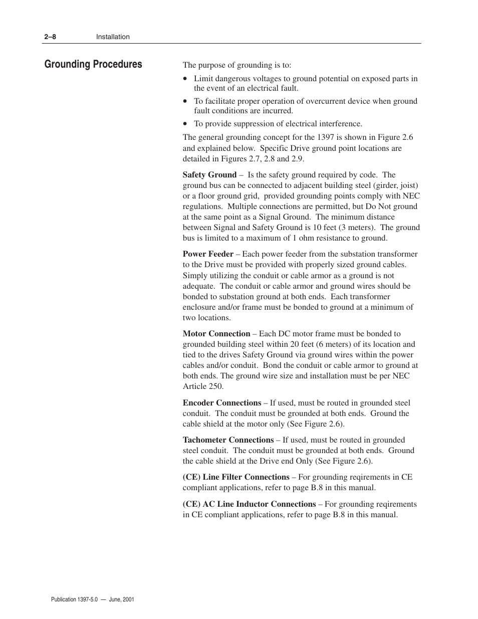 Grounding procedures | Rockwell Automation 1397 DC Drive Firmware 2.xx User Manual | Page 26 / 276
