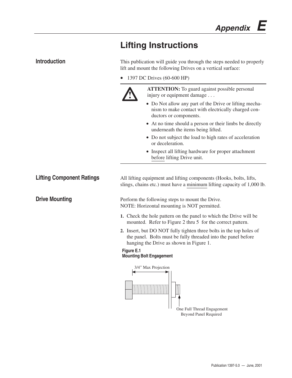 Lifting instructions, Appendix | Rockwell Automation 1397 DC Drive Firmware 2.xx User Manual | Page 267 / 276