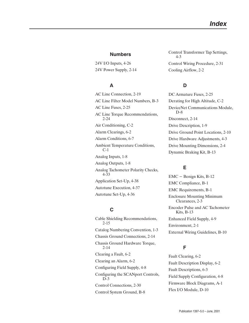 Index | Rockwell Automation 1397 DC Drive Firmware 2.xx User Manual | Page 271 / 276