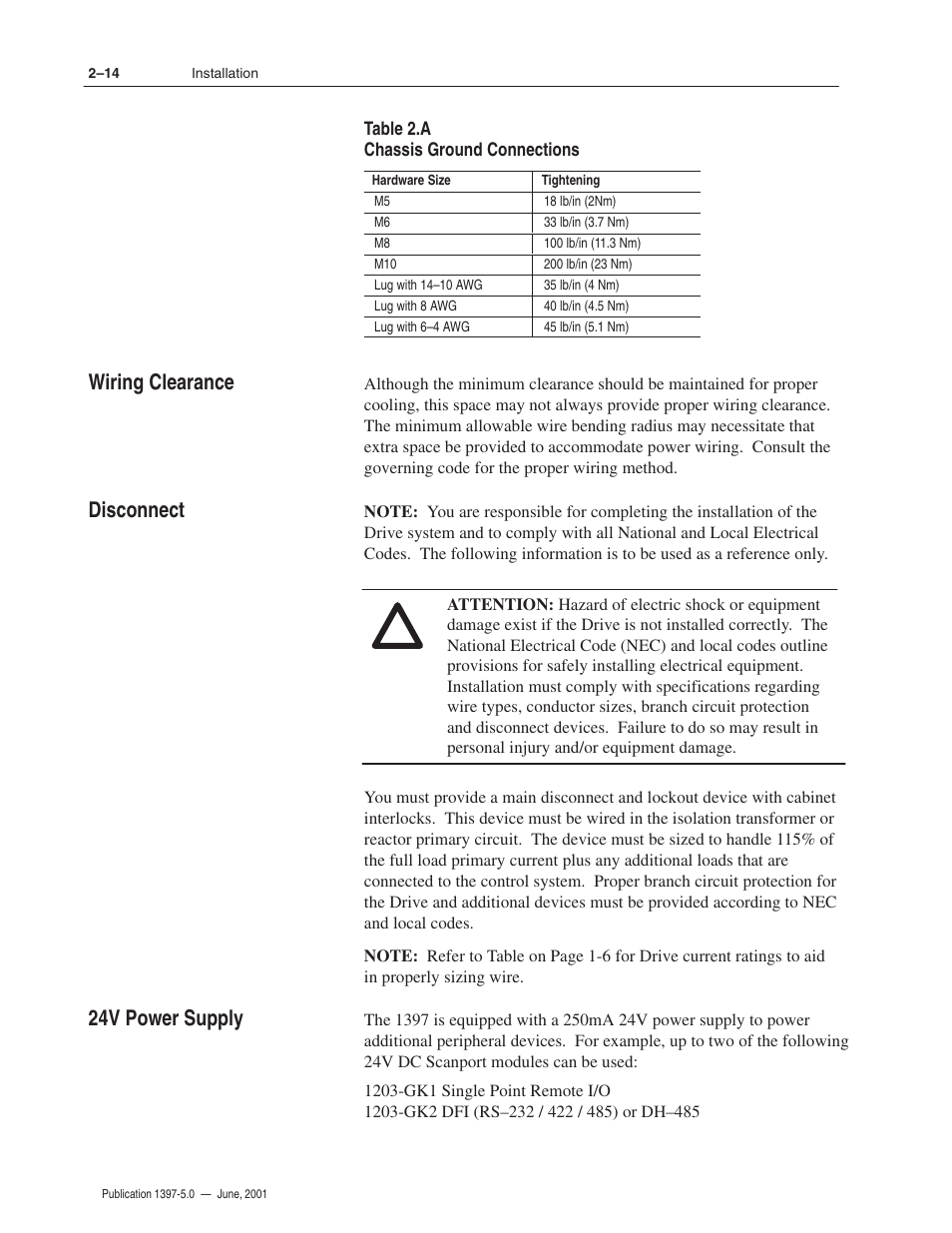 Wiring clearance disconnect 24v power supply | Rockwell Automation 1397 DC Drive Firmware 2.xx User Manual | Page 32 / 276
