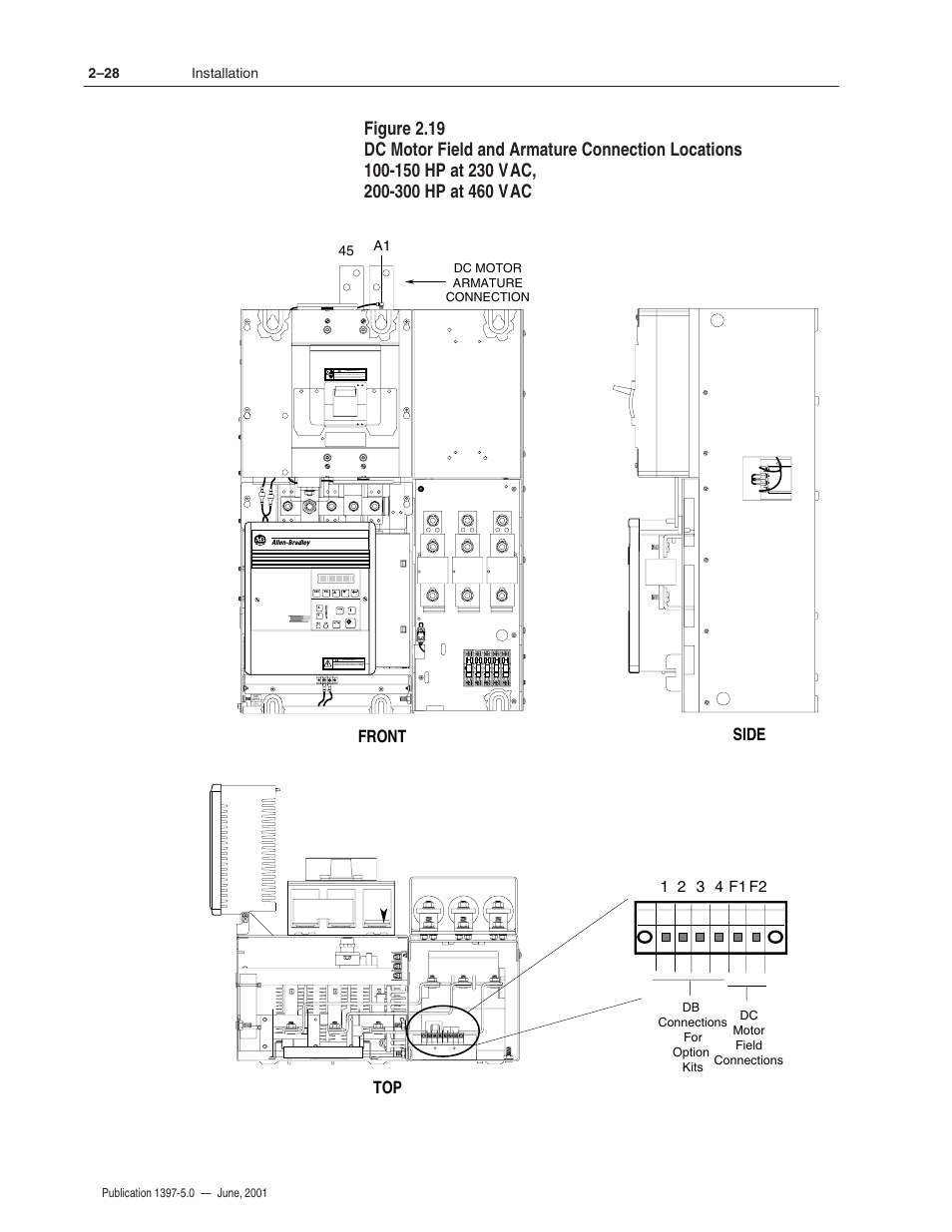 Top front, Side | Rockwell Automation 1397 DC Drive Firmware 2.xx User Manual | Page 46 / 276