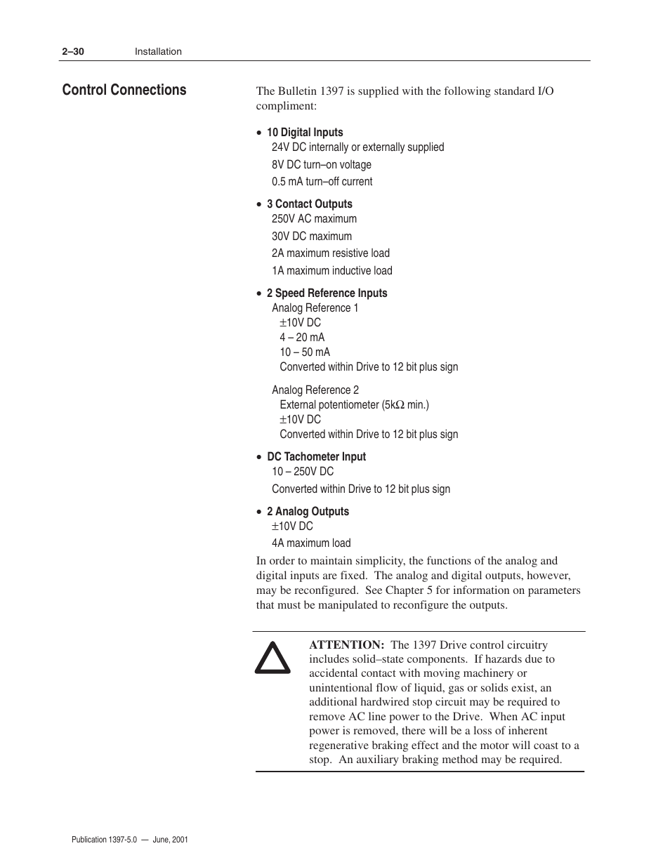 Control connections | Rockwell Automation 1397 DC Drive Firmware 2.xx User Manual | Page 48 / 276