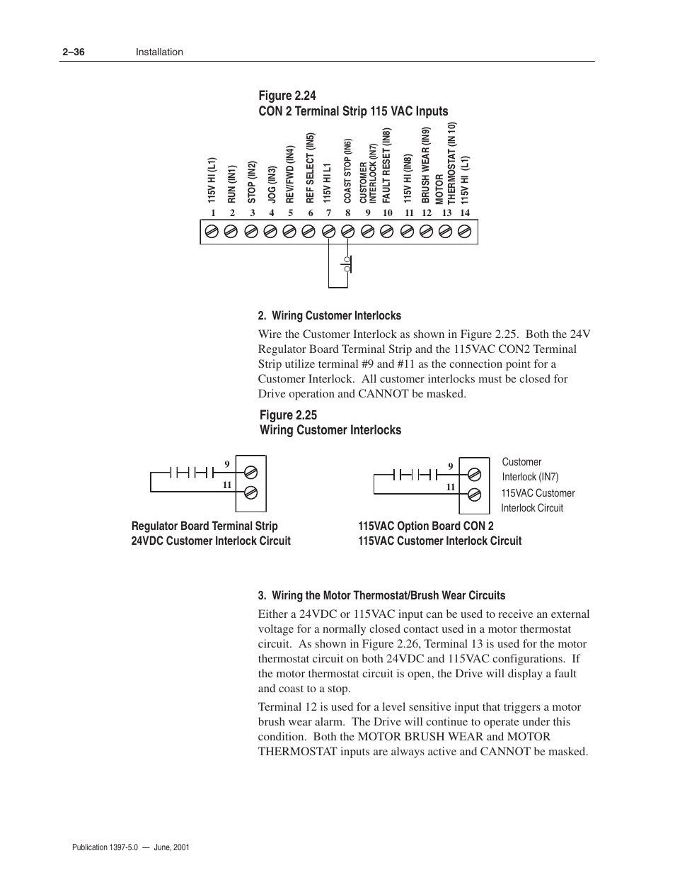 Figure 2.25 wiring customer interlocks | Rockwell Automation 1397 DC Drive Firmware 2.xx User Manual | Page 54 / 276