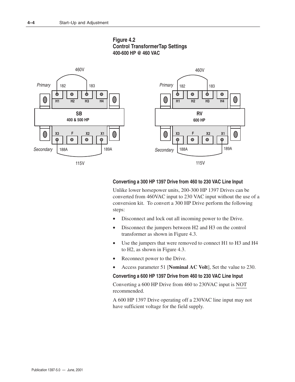 Figure 4.2 control transformertap settings | Rockwell Automation 1397 DC Drive Firmware 2.xx User Manual | Page 76 / 276