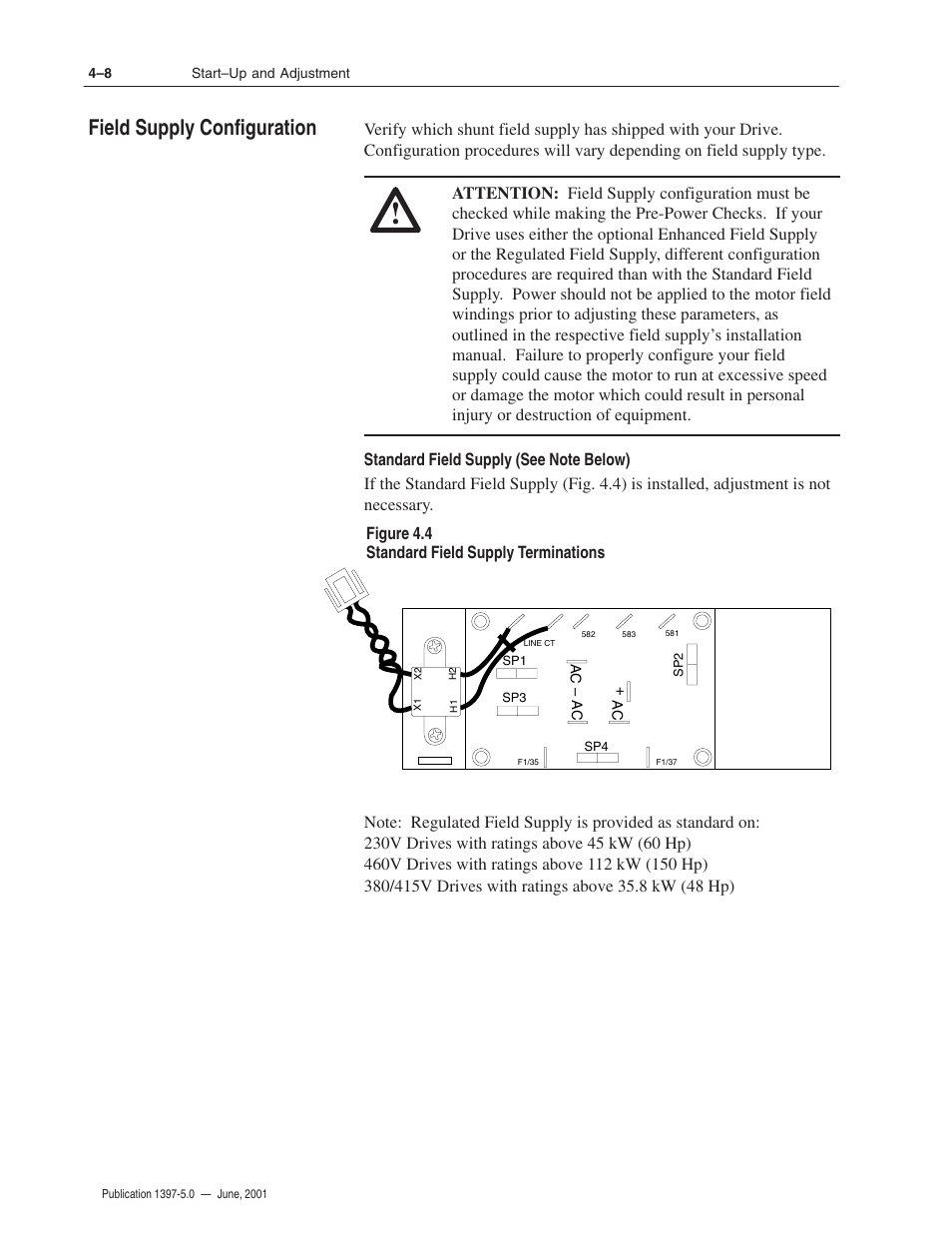 Field supply configuration | Rockwell Automation 1397 DC Drive Firmware 2.xx User Manual | Page 80 / 276