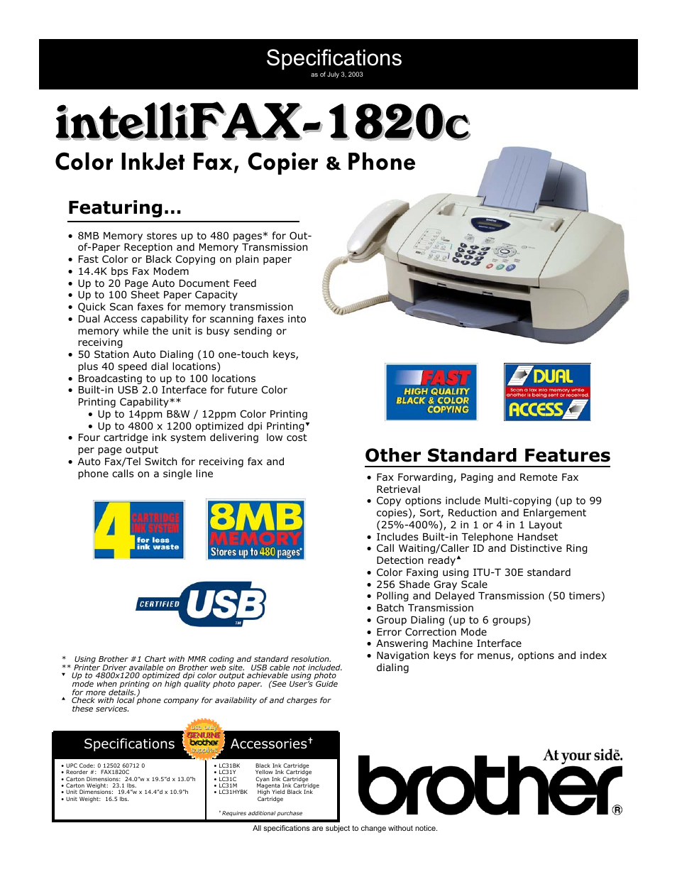 Brother IntelliFAX 1820C User Manual | 1 page