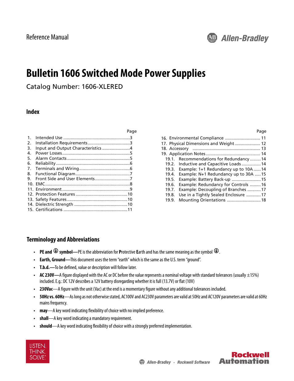 Rockwell Automation 1606-XLERED Power Supply Reference Manual User Manual | 20 pages